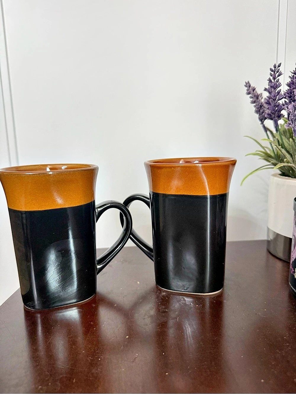 Royal Norfolk Western Square Two-Tone Coffee Mug Mugs Set of 2 Black & Brown